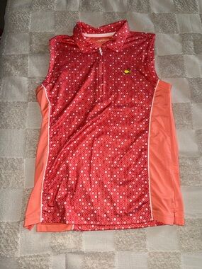 Magnolia Lane Coral Geo-Print Masters‎ Sleeveless Polo size M